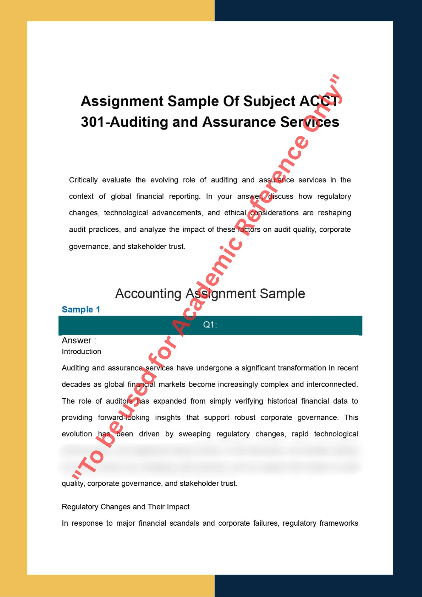 Assignment Sample Of Subject ACCT 301-Auditing and Assurance Services 0